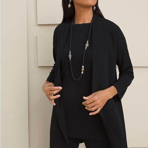 Chicos, travelers, black open front, Flowey cardigan, size large - Picture 1 of 6